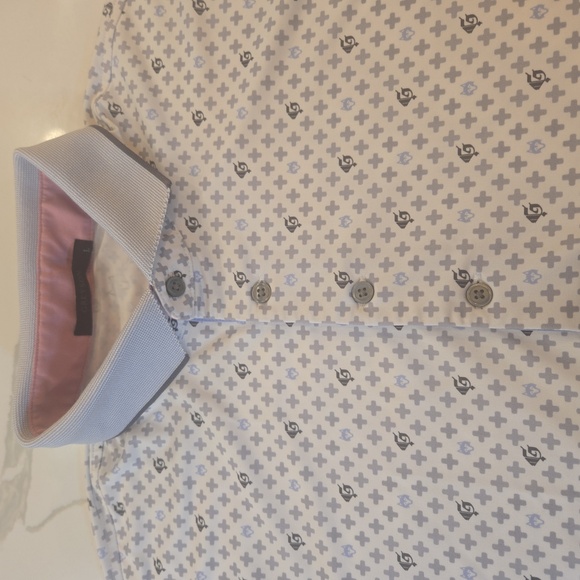 Greyson Performance Logo Print Golf Polo White Gray Blue Mens Size Large - Picture 3 of 7